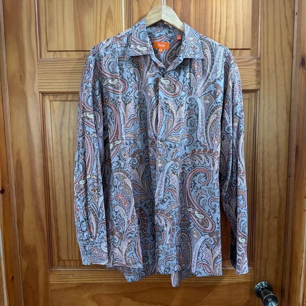 Tallia Men's Long Sleeve Button Front Paisley Print Shirt Size 17 1/2